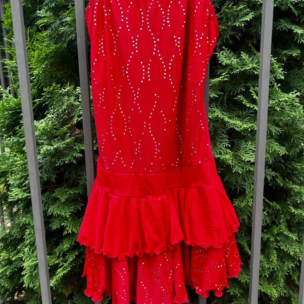 Red & Silver Dance Leotard with double frill skirt